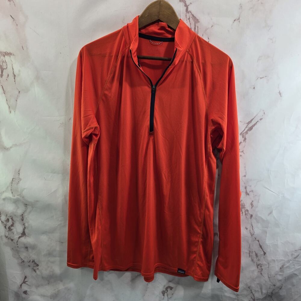 Patagonia Shirt Mens Large Orange Baselayer Long Zip Capilene Lightweight